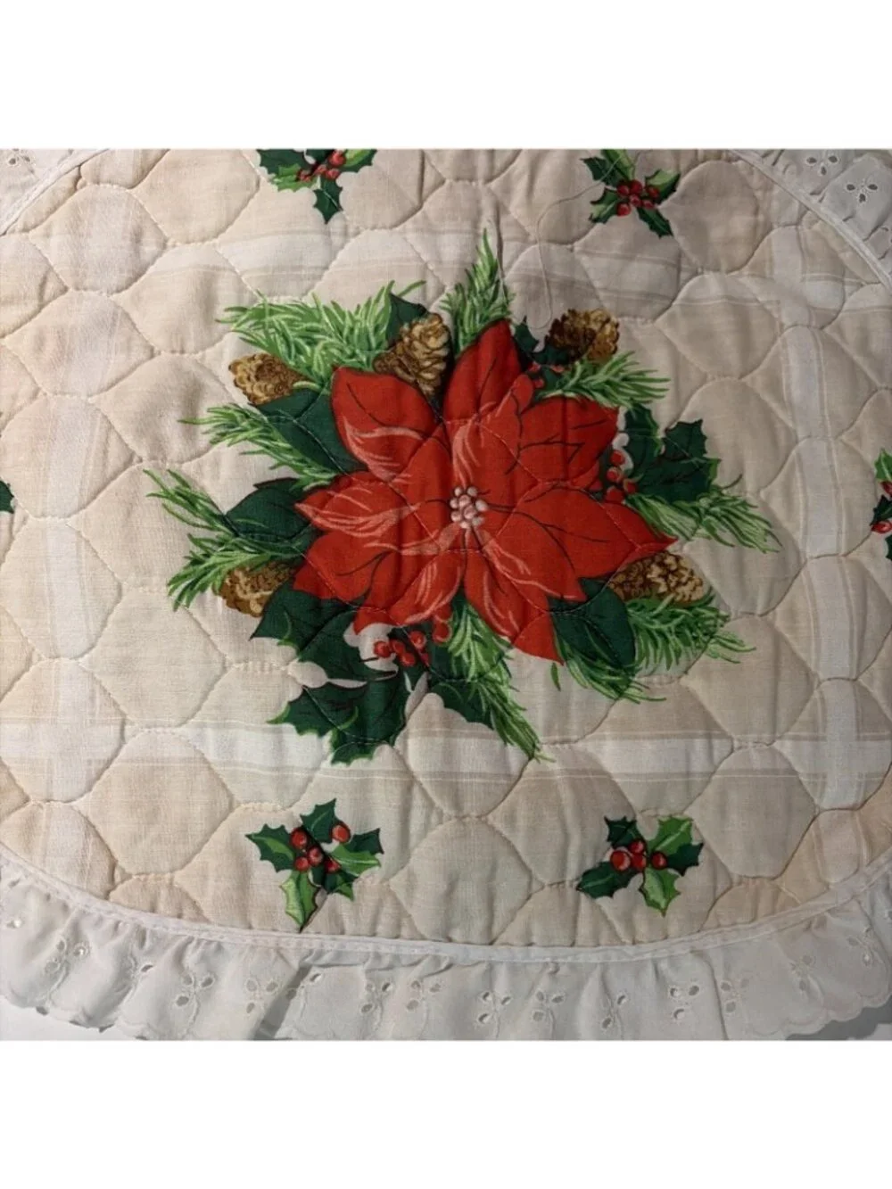 VTG Handmade Quilted Christmas Placemats Set of 6 Poinsettia Holiday Cottagecore